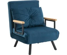 HOMCOM Sofa lova Atpalaiduojamasis fotelis Lovos funkcija Svečių lova Aksominės nugaros pagalvėlės Reguliuojamas atlošas Mėlyna 63x73x81cm