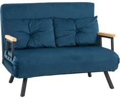 HOMCOM Sofa lova Atpalaiduojamasis fotelis Lovos funkcija Išskleidžiama sofa Aksominės pagalvėlės Reguliuojamas atlošas Mėlyna 102x73x81cm