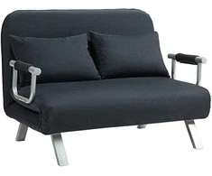 HOMCOM sofa-lova su reguliuojamu atlošu, pagalvėlėmis, 2 vietų, aksominės išvaizdos, su porankiais, skirta svetainei, miegamajam, juoda