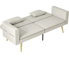 HOMCOM Sofa lova, sofa lova su reguliuojamu atlošu, šoninė kišenė, minkšta 2 vietų sofa lova su miegamąja funkcija, pagalvėlės, skirta svetainei, miegamajam, smėlio spalvos