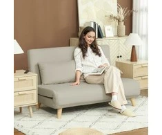 HOMCOM Sofa lova Sofa su miegamąja funkcija 130 X 78 cm Sofa su juosmens pagalvėle, aksomo išvaizdos, reguliuojamas atlošas, skirta svetainei, miegamajam, smėlio spalvos