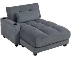 HOMCOM Sofa-lova su pagalvėmis, putoplastas, transformuojama į lovą, puodelio laikiklis, pilkas