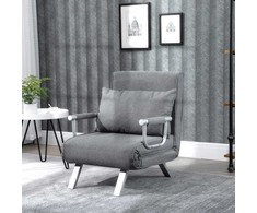 Fotelis HOMCOM Sofa-lova su porankiu 65x69x80 cm, "3-in-1" sofa-lova, lova svečiams, šezlongas, į liną panašus poliesteris, pilka