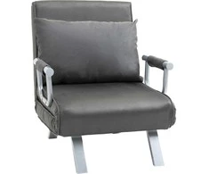 Fotelis HOMCOM Sofa lova su porankiu 65x69x80cm 3-in-1 sofa lova, svečių lova, sulankstomas čiužinys, šezlongas, dirbtinė oda, pilka