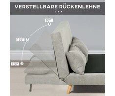 HOMCOM Sofa-lova, sulankstoma lova su lovos funkcija, atlošo pagalvėlės, minkšta sofa su reguliuojamu atlošu, aksomo išvaizdos, 141 x 90 x 81 cm, pilka