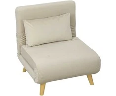 HOMCOM Sofa-lova, sulankstomas fotelis su lovos funkcija, dekoratyvinės pagalvėlės, sulankstomas minkštasuolis su reguliuojamu atlošu, aksomo išvaizdos, skirtas svetainei, smėlio spalvos