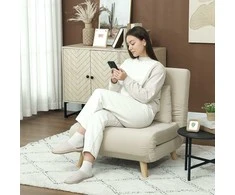HOMCOM Sofa-lova, sulankstomas fotelis su lovos funkcija, dekoratyvinės pagalvėlės, sulankstomas minkštasuolis su reguliuojamu atlošu, aksomo išvaizdos, skirtas svetainei, smėlio spalvos