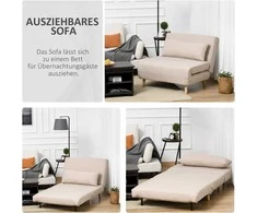 HOMCOM Sofa lova viengulė, sulankstoma sofa su reguliuojamu atlošu, šiaurietiška, lino imitacija