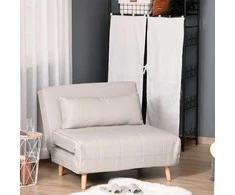 HOMCOM Sofa lova viengulė, sulankstoma sofa su reguliuojamu atlošu, šiaurietiška, lino imitacija
