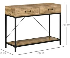 HOMCOM Šoninis staliukas Konsolinis staliukas Įėjimo staliukas 2 stalčiai Po lentyna vintage Ruda+juoda 100 x 35 x 76,5 cm