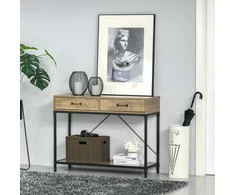 HOMCOM Šoninis staliukas Konsolinis staliukas Įėjimo staliukas 2 stalčiai Po lentyna vintage Ruda+juoda 100 x 35 x 76,5 cm