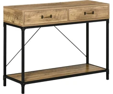HOMCOM Šoninis staliukas Konsolinis staliukas Įėjimo staliukas 2 stalčiai Po lentyna vintage Ruda+juoda 100 x 35 x 76,5 cm