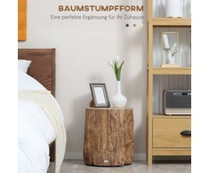 HOMCOM šoninis staliukas, medžio kelmo dizainas, naktinis staliukas su keturiomis reguliuojamomis kojelėmis, kavos staliukas, taburetė, atsparus vandeniui, neorganinių miltelių medžiaga, 37x37x43 cm