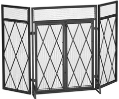 "HOMCOM" "Spark protection" 3 dalių dizaino kaltinės geležies židinio ekranas Židinio apsauga nuo kibirkščių metalinė juoda 120 x 79 cm