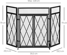"HOMCOM" "Spark protection" 3 dalių dizaino kaltinės geležies židinio ekranas Židinio apsauga nuo kibirkščių metalinė juoda 120 x 79 cm
