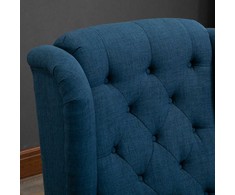 HOMCOM fotelis su „Tufting“ dekoru, aukštu atlošu, paminkštintas poilsio fotelis su užapvalintais porankiais, medinėmis kojelėmis, miegamajam, svetainei, iki 160 kg, mėlynas