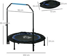 Homcom SPORTNOW 102 cm fitneso batutas, sulankstomas mini batutas su 4 lygių reguliuojama rankena, LCD monitoriumi, fitneso rebounder suaugusiems, vaikams, iki 100 kg
