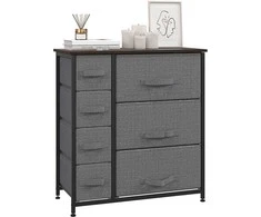 HOMCOM Stalčių spintelė Sandėliavimo spintelė 7 sulankstomi medžiaginiai stalčiai Metalinis rėmas Medžio išvaizdos neaustinis audinys Pilka 63,5x30x71cm