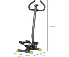 HOMCOM treniruoklis steperis su LCD ekranu ir rankena, iki 100 kg, plieno, ABS, pilkas/žalias, 55 x 44 x 108 cm