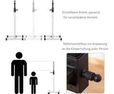 "HOMCOM" Stovas štangoms, 2 vnt., stovas štangoms, reguliuojamo aukščio stovas štangoms, štangos su guminėmis kojelėmis, 105-160 cm, jėgos treniruotėms, iki 150 kg