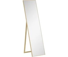 HOMCOM Stovintis veidrodis su medžio tekstūra Veidrodis per visą ilgį, Tualetinis veidrodis, Makiažo veidrodis, Sidabrinis+šviesiai rudas, 40 x 35 x 147 cm