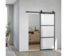 HOMCOM Stumdomosios durys su pienišku stiklu, bėgelių sistema, montavimo komplektas, minkšto uždarymo mechanizmas, lengvas surinkimas, plienas, juoda