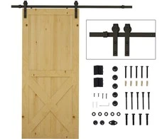 "HOMCOM" Stumdomų durų furnitūros rinkinys 200 cm, komplektas su bėgeliais, ritinėliais, bėgių ribotuvais, durų varžtų rinkiniu, anglinio plieno stumdomų durų sistema, juoda