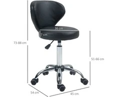 HOMCOM sukama masažinė taburetė - 360° pasukama darbo taburetė - reguliuojamo aukščio sėdynė 49-64H cm, ergonomiškas atlošas - chromuotas metalas su juodos odos imitacijos apmušalu