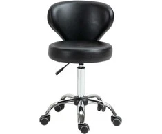 HOMCOM sukama masažinė taburetė - 360° pasukama darbo taburetė - reguliuojamo aukščio sėdynė 49-64H cm, ergonomiškas atlošas - chromuotas metalas su juodos odos imitacijos apmušalu