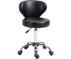 HOMCOM masažinė kėdė su ratukais – pasukama 360° darbo kėdė – reguliuojamo aukščio sėdynė 49-64 cm, ergonomiškas atlošas – chromuotas metalas, aptraukta juoda dirbtine oda