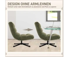 HOMCOM Sukamas fotelis su plačia sėdimąja dalimi, atsparus vandeniui, čenilo išvaizdos, su kryžiuojančiomis plieninėmis kojelėmis, žalias