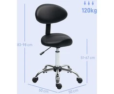 HOMCOM reguliuojamo aukščio kėdė su ratukais ir atlošu, besisukanti 360° kampu, 83-98 cm, darbo kėdė biurui ar salonui