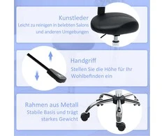 HOMCOM Sukamasis taburetė su atlošu, reguliuojamas aukštis 83-98 cm, darbinis taburetė 360° pasukama biurui, salonui