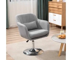 Fotelis HOMCOM sukamoji kėdė, reguliuojamo aukščio sukamoji kėdė, retro dizaino akcento kėdė, atlošiama kėdė su atlošo pagalvėle svetainei, linas, metalas, pilka spalva