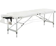 HOMCOM sulankstomas masažo stalas pirkti Reguliuojamo aukščio masažinė lova su pagalve, skirta salonams, SPA centrams, plastikas, aliuminis, balta, 215 x 60 x 61-84 cm