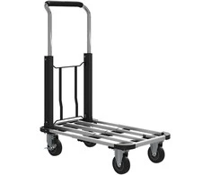 HOMCOM Sulankstomas rankinis vežimėlis, 150 kg keliamoji galia, praplečiama platforma, reguliuojamo aukščio rankena, dėžėms, metalas, juodas