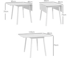 HOMCOM sulankstomas valgomojo stalas, virtuvinis stalas 2-4 asmenims, sulankstomas stalas, medinis valgomojo stalas, mažoms erdvėms, 110 x 86 x 75 cm, baltas