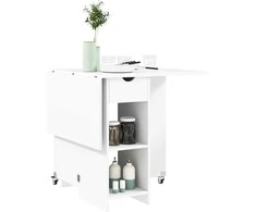 "HOMCOM" sulankstomas valgomojo stalas Mobilus virtuvinis stalas 2-4 žmonėms su atviromis lentynomis, 1 stalčius, sulankstomas stalas mažoms patalpoms, valgomajam 114,5 x 70 x 75 cm, baltas