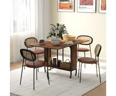 HOMCOM Sulankstomas valgomojo stalas Virtuvės stalas 6 asmenims su atvira lentyna Mobilus sulankstomas stalas Valgomojo stalas mažiems kambariams, valgomajam, virtuvei 130 x 80 x 74 cm Rustic-rudas