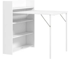 HOMCOM sulankstomas valgomasis stalas, virtuvinis stalas su 4 pakopų lentynomis 3 asmenims, sulankstomas stalas su apsauga nuo apvirtimo mažoms erdvėms, virtuvei, valgomajam, 80 x 90 x 93 cm, baltas
