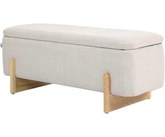 Homcom Suolas su daiktadėže, minkštas suolas su lino išvaizda, medinės kojos, lovos suolas su apsauginiais vyriais, skirtas svetainei, miegamajam, prieškambariui, 111 x 44 x 44,5 cm, kreminis