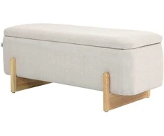 Homcom Suolas su daiktadėže, minkštas suolas su lino išvaizda, medinės kojos, lovos suolas su apsauginiais vyriais, skirtas svetainei, miegamajam, prieškambariui, 111 x 44 x 44,5 cm, kreminis