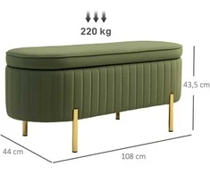 HOMCOM suolas su sulikamuoju dangčiu ir laikymo vieta, audinio apmušalas, mediena, metalas, tamsiai žalia+auksinė