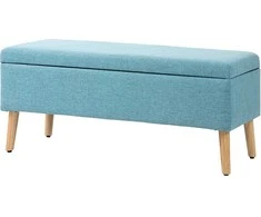 HOMCOM Suoliukas Minkštas suoliukas su daiktadėže Lovos suoliukas su linine išvaizda prieškambario miegamajame Svetainė Guma Mėlyna 110 x 39 x 45 cm