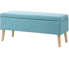 HOMCOM Suoliukas Minkštas suoliukas su daiktadėže Lovos suoliukas su linine išvaizda prieškambario miegamajame Svetainė Guma Mėlyna 110 x 39 x 45 cm