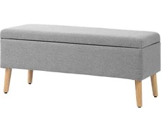 Homcom Minkštas suoliukas su daiktadėže, lovos suoliukas su linine išvaizda - pilka 110 x 39 x 45 cm