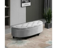 "HOMCOM" suoliukas Sandėliavimo taburetė Sandėliavimo dėžutė Kojinė Velvet-Touch Rubberwood Pilkas Miegamasis