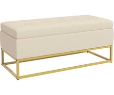 Homcom Suoliukas su daiktadėže Minkštas suoliukas su atlenkiamu dangčiu, aksomo išvaizdos, lovos suoliukas su plieninėmis kojelėmis, smėlio spalvos, 110x44x49cm