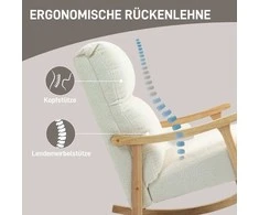 "HOMCOM" supamasis krėslas, ergonomiškas supamasis krėslas, fotelis, aksomo išvaizdos slaugos krėslas, supamasis krėslas iki 120 kg, skirtas miegamajam, svetainei, kreminės baltos spalvos