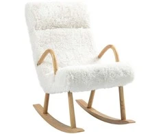 HOMCOM Supamasis krėslas Supamasis fotelis Fotelis, vilnonis slaugos krėslas, supamasis krėslas iki 120 kg keliamosios galios, skirtas miegamajam, svetainei, baltas
